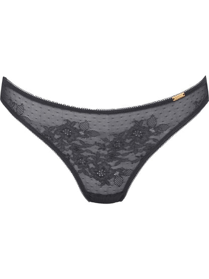 Glossies Lace Sheer Thong In Charcoal - Gossard