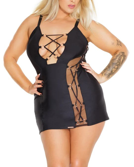 Criss-Cross Dress With Mesh In Black - Coquette