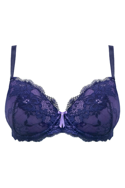 Amour Underwired Non-Padded Bra In Navy & Lavender - Pour Moi