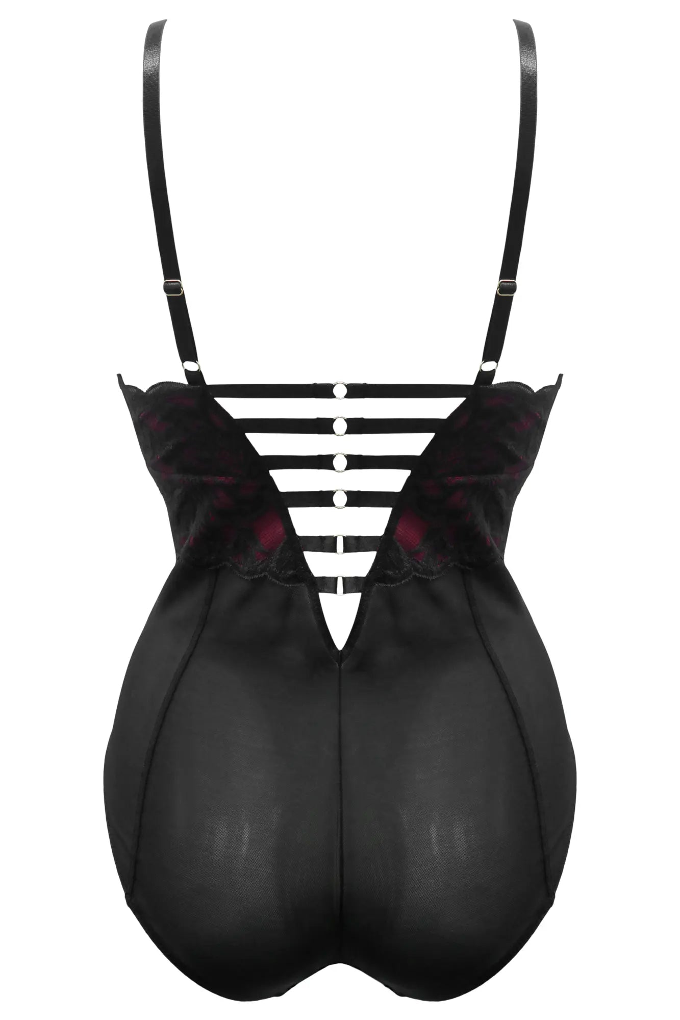 Onyx Zip Front Body In Black & Burgundy - Pour Moi