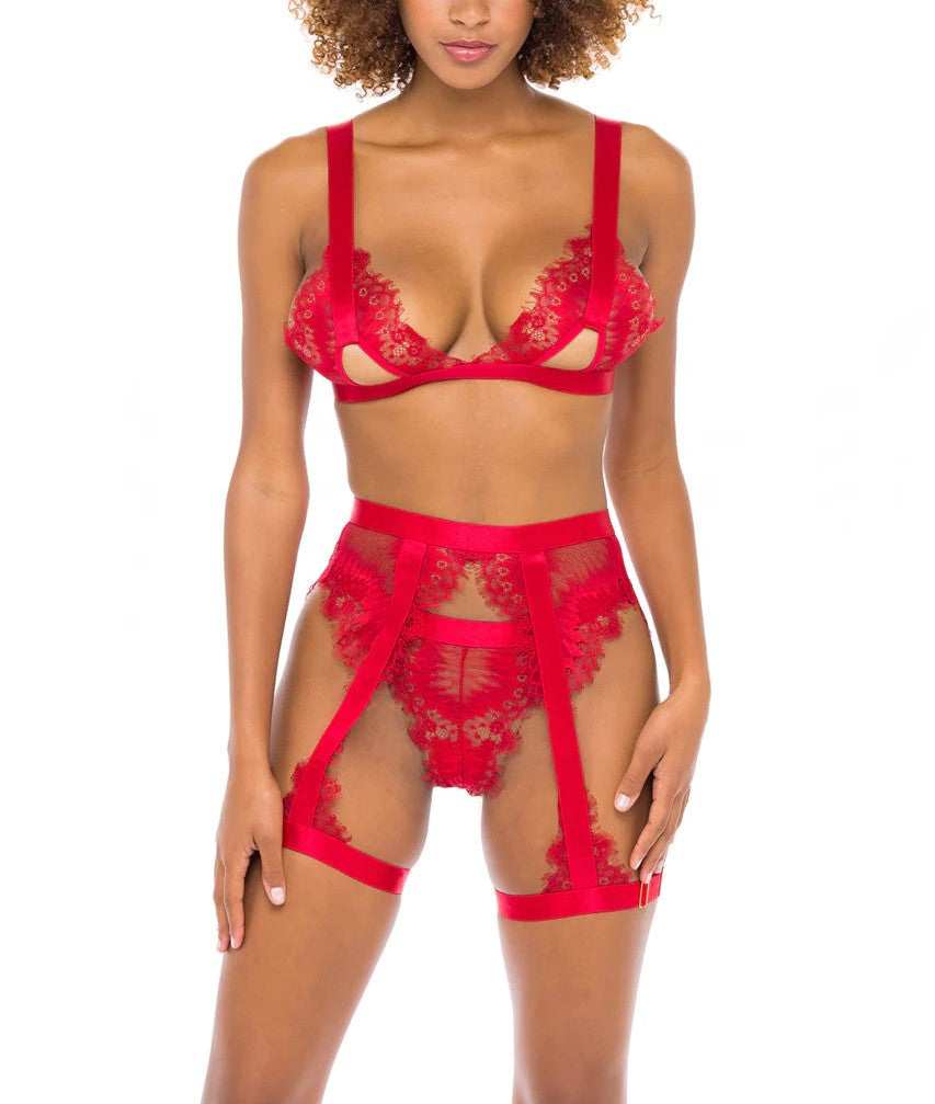 Model wearing Janet Boxed Eyelash Lace Set In Red - Oh La La Cheri, front view