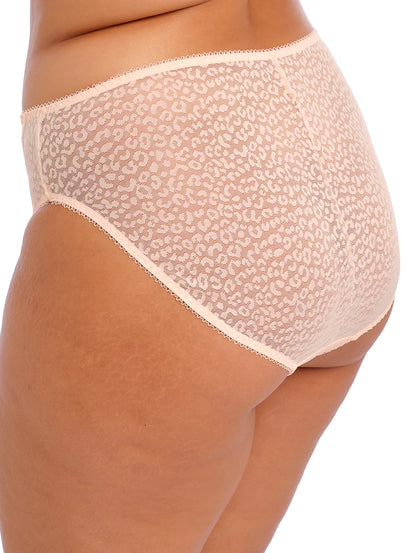 Model wearing Lucie High Leg Brief In Pale Blush - Elomi , in side view