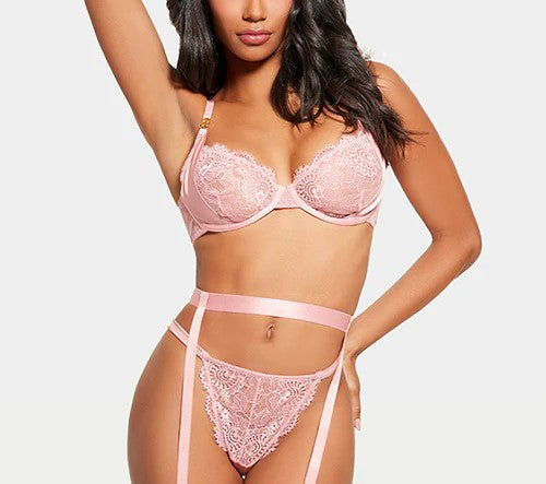 Helena Satin & Lace Half Cup Bra In Pink - House of Desire