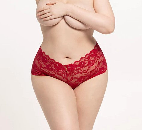 Bella Lace Open Crotch Panty In Sienna Red - House of Desire