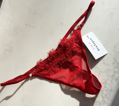 Product picture of Provence Eyelash Lace Thong In Red- Oh La La Cheri from front