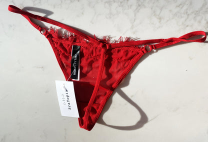 Product picture of Provence Eyelash Lace Thong In Red- Oh La La Cheri from back
