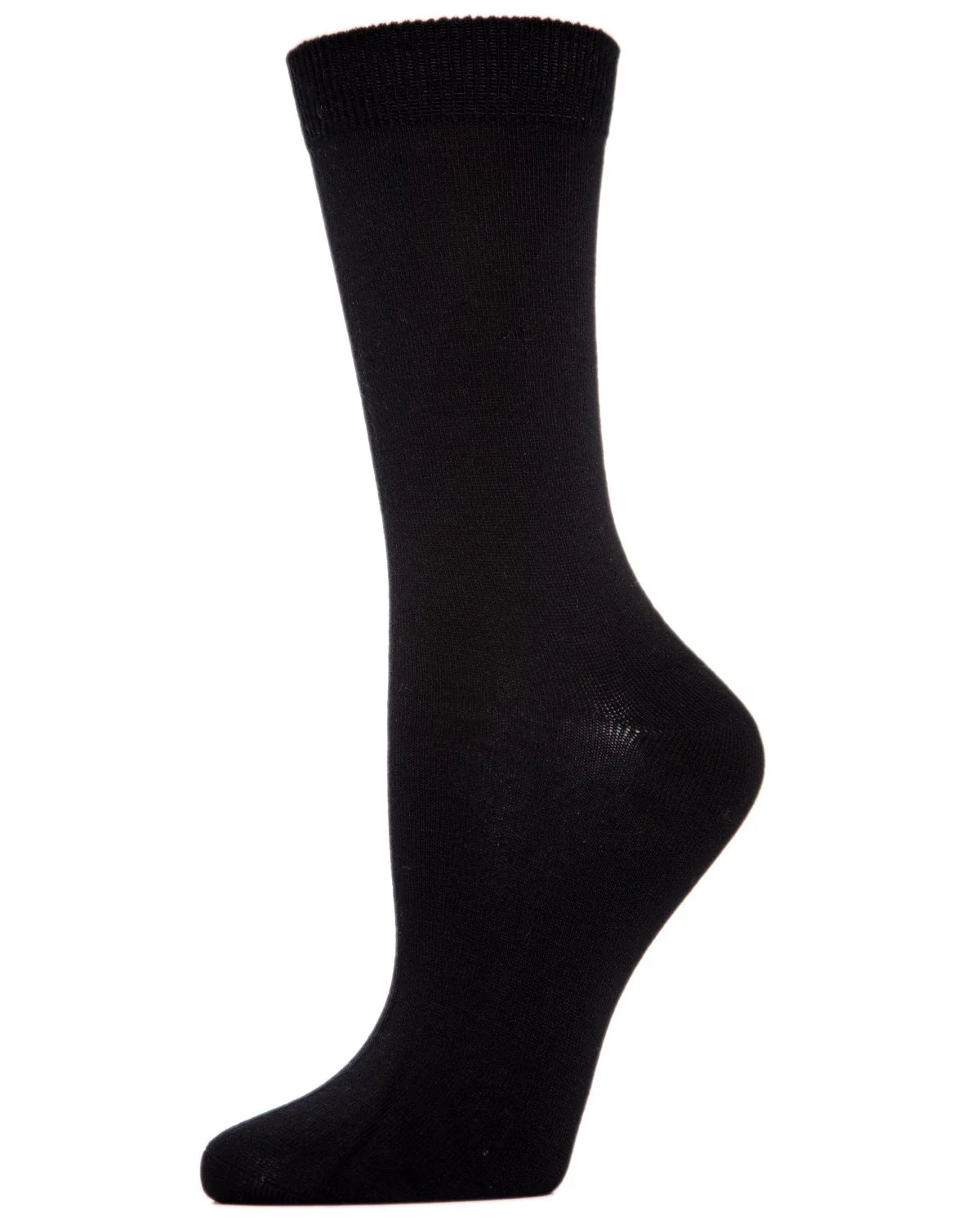 Flat-Knit Bamboo Blend Crew Socks In Black - MeMoi