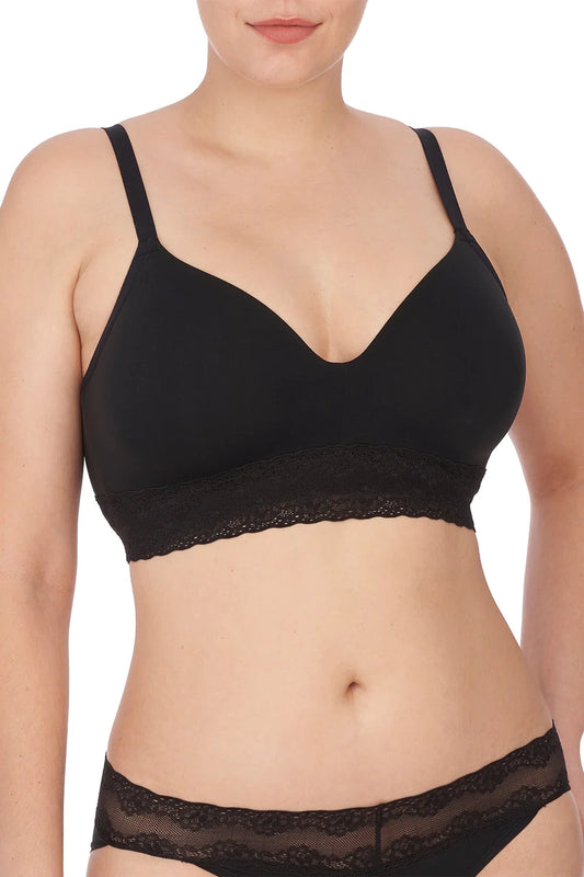 Model wearing Bliss Perfection Contour Bra In Black - Natori, front view