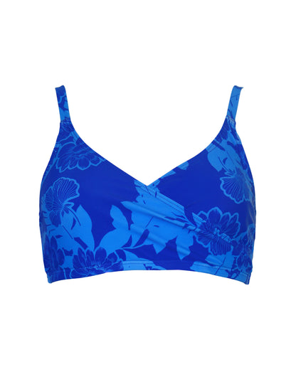 Maui Non Padded Wrap Bikini Top In Blue Tropical  - Pour Moi