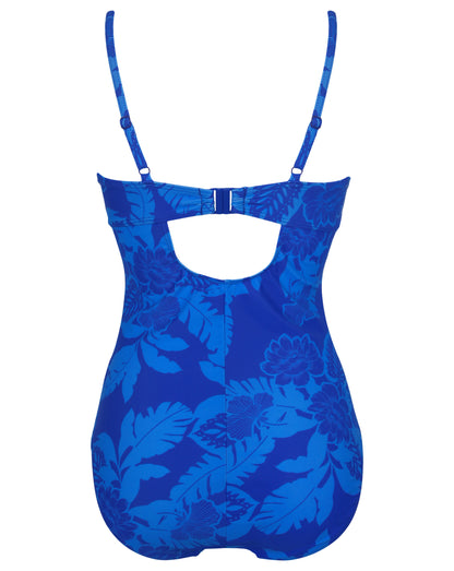 Maui Underwired Twist Front Control Swimsuit In Blue Tropical - Pour Moi
