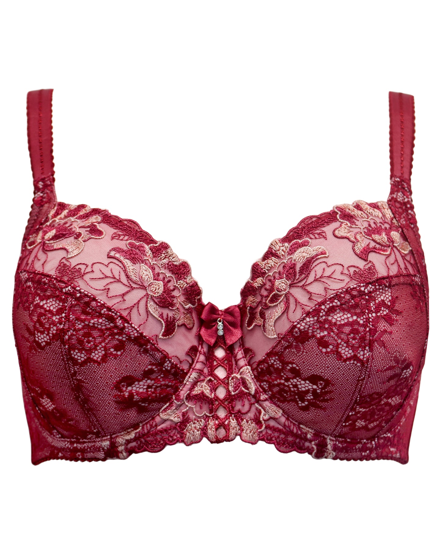 Sofia Lace Embroidered Side Support Bra In Red - Pour Moi