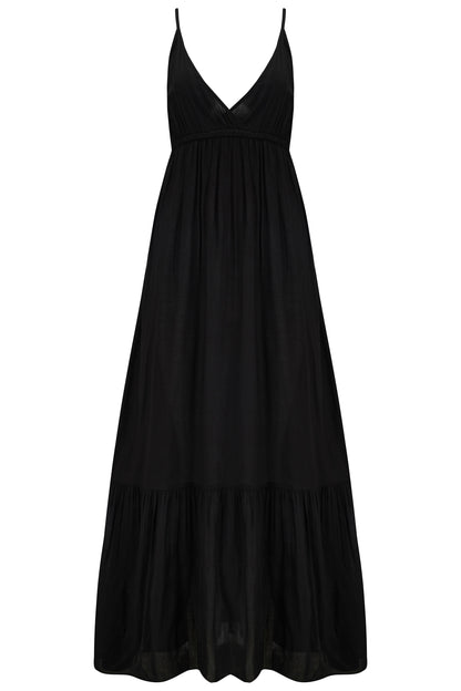 Free Spirit Strappy Tiered Hem Maxi Dress In Black - Pour Moi