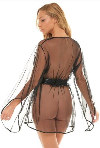 Sydney Robe Back Embroidered Applique In Black - Oh La La Cheri