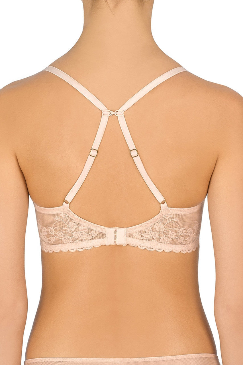 Model wearing Cherry Blossom Covertible Bra In Cameo Rose - Natori, back view with cross straps