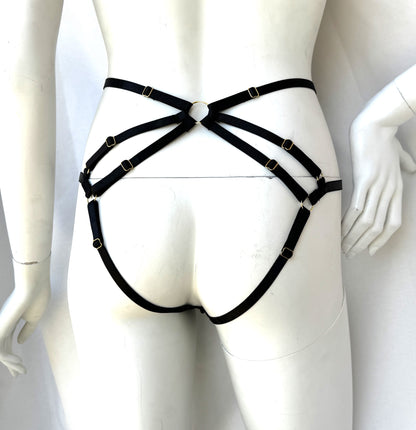 Rosalie High Waist Strappy & Backless Tanga In Black - House of Desire