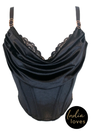 India Velvet Luxe Metallic Lace Cowl Neck Bustier In Black - Pour Moi