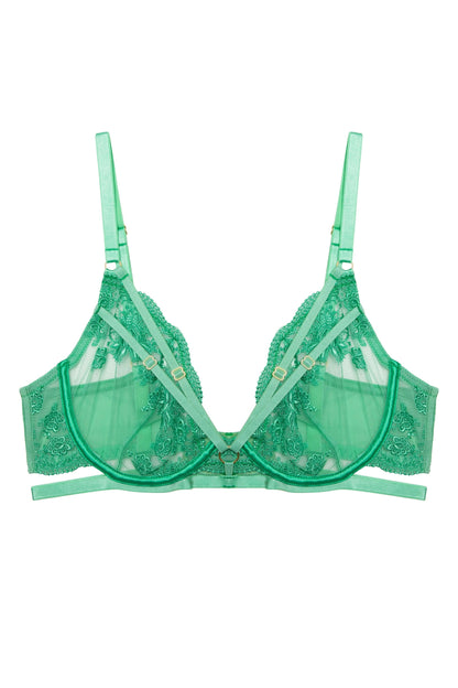 Sarina Embroidery Strap Plunge Bra In Green - Wolf & Whistle