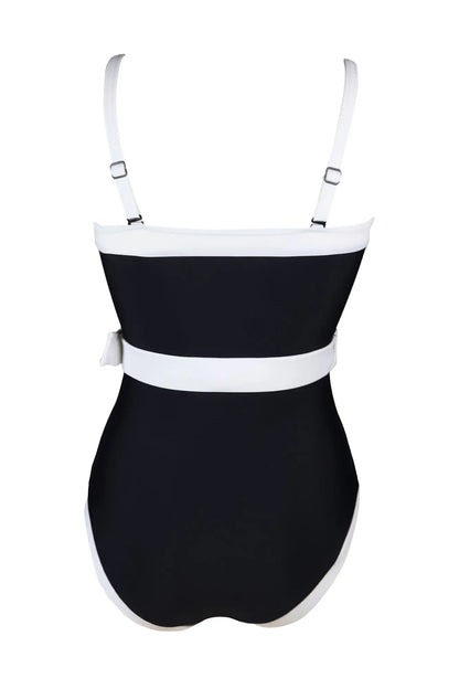 Removable Straps Belted Control Swimsuit In Black & White - Pour Moi