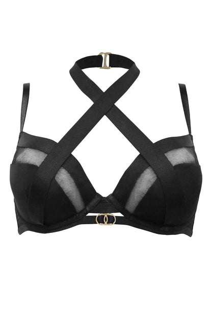 India Sheer & Opaque Double Strap Padded Bra In Black - Pour Moi