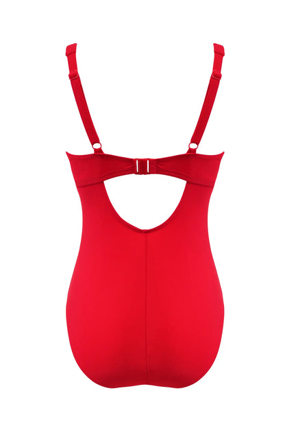 Underwired Bow Front Control Swimsuit In Red - Pour Moi