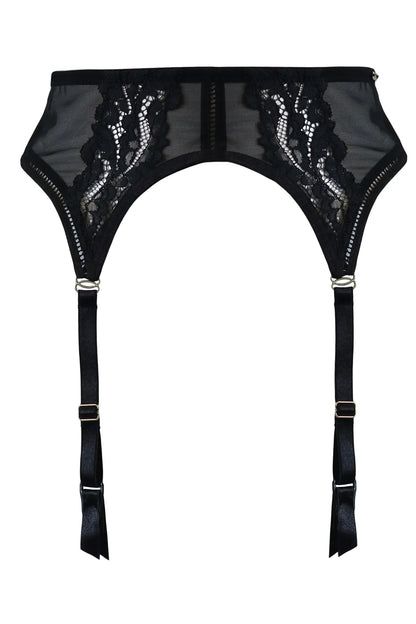 India Lace and Mesh Suspender In Black - Pour Moi