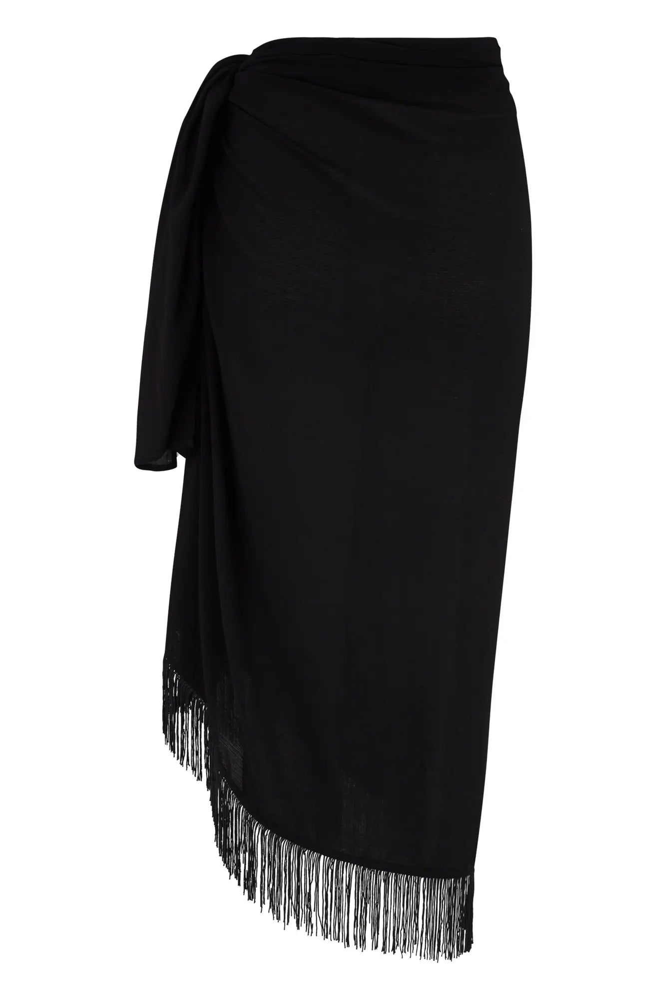 Fringe Trim Woven Multiway Sarong In Black - Pour Moi