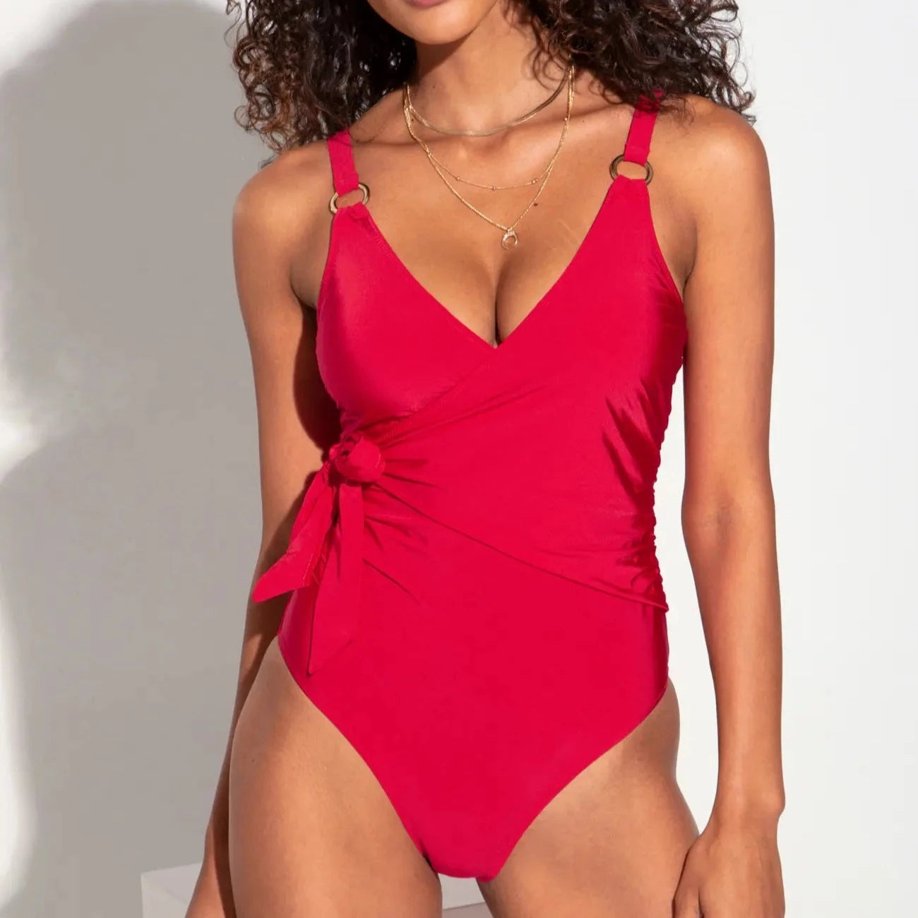 Samoa Wrap Over Control Swimsuit In Red - Pour Moi