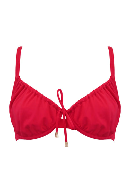 Santa Cruz Underwired Non Padded Adjustable Bikini Top In Red - Pour Moi