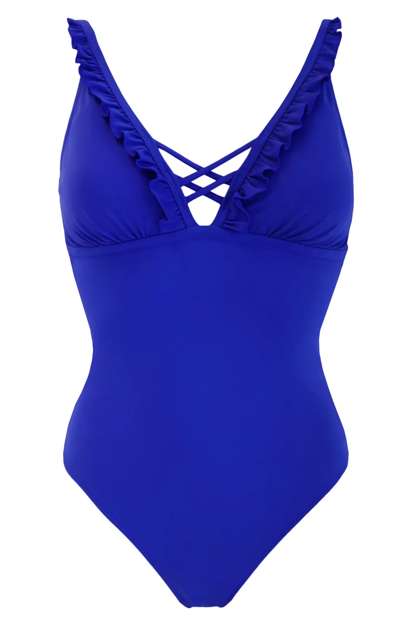 Frill Lace Up Control Swimsuit In Ultramarine - Pour Moi