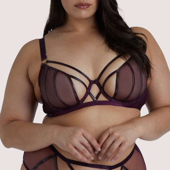 Kelly Mesh Panelled Bra With PVC Binding In Wine - Playful Promises