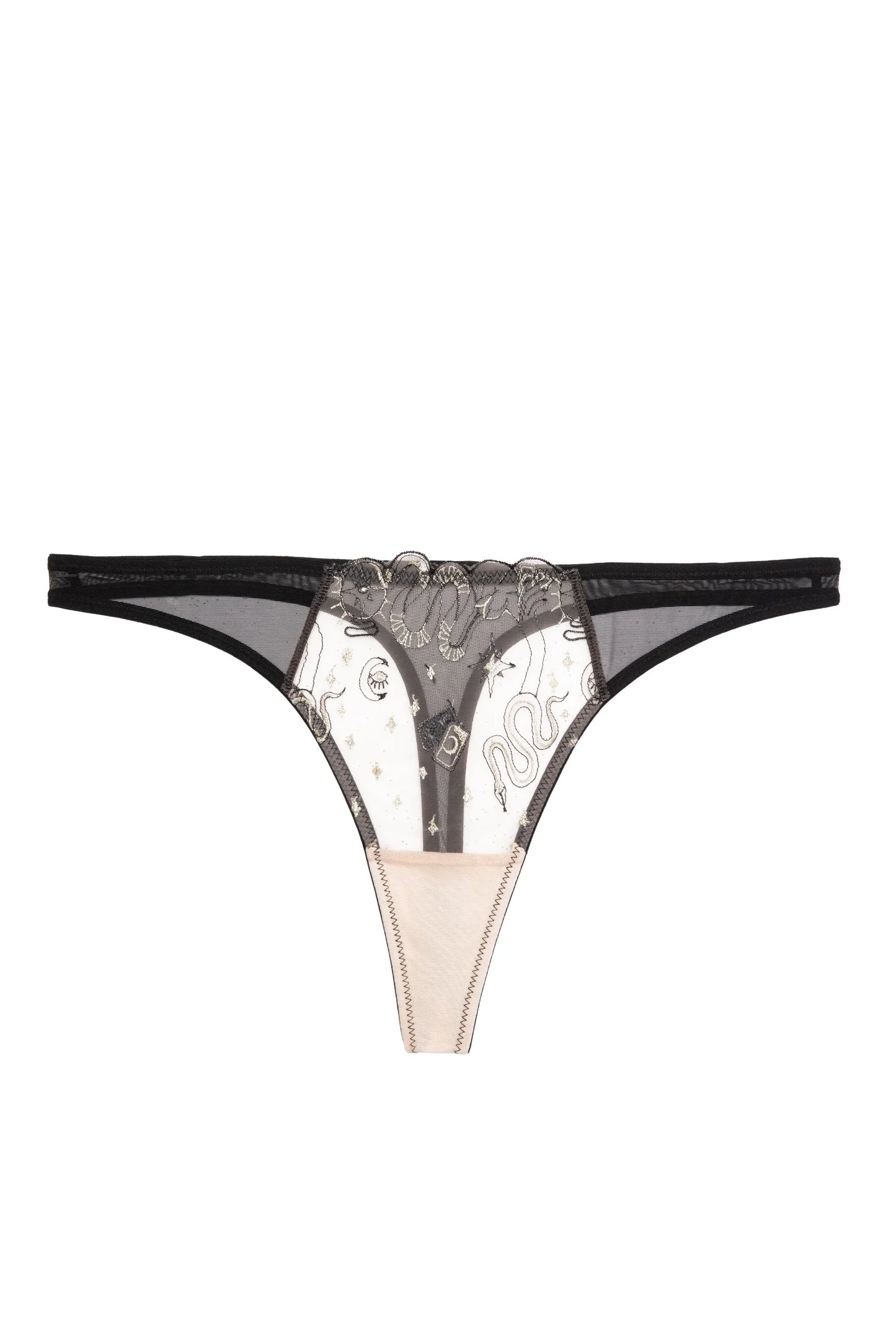 Anna Mystical Embroidery Thong In Black - Playful Promises